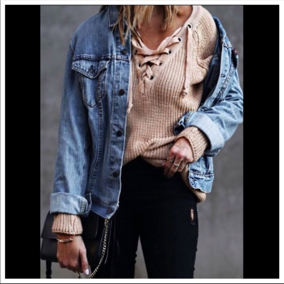 ✨LAST ONE✨Lace Up Mauve Sweater - Picture 7 of 8